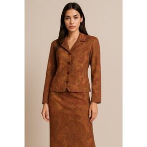 Vintage Y2K Paisley Two Piece Set Button Front Jacket And Midi Skirt Size Large